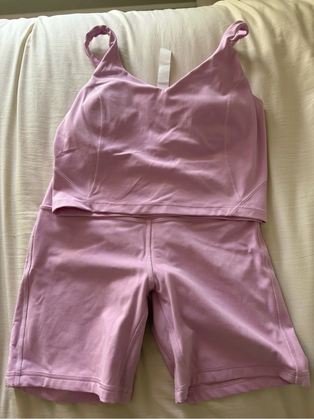 Lululemon Pink Active Crop Tank and Biker Short Set